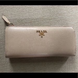 Prada Saffiano Leather Zip-Up Wallet W/ Side Fold